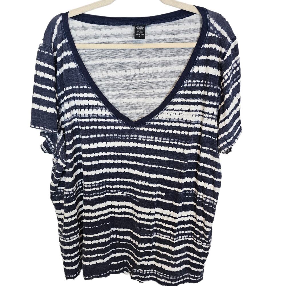 Torrid Top Plus Size Top Short Sleeve Shirt Women 3X Blue White Striped V Neck